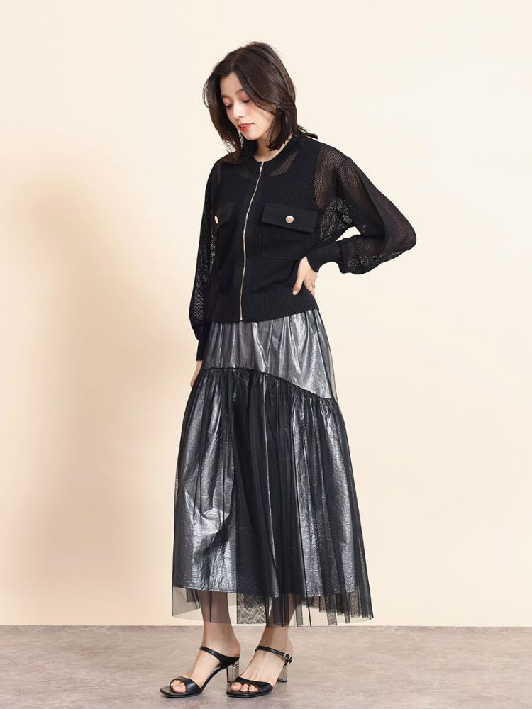 フェンネル FENNEL 透かし編みニットジップカーディガン