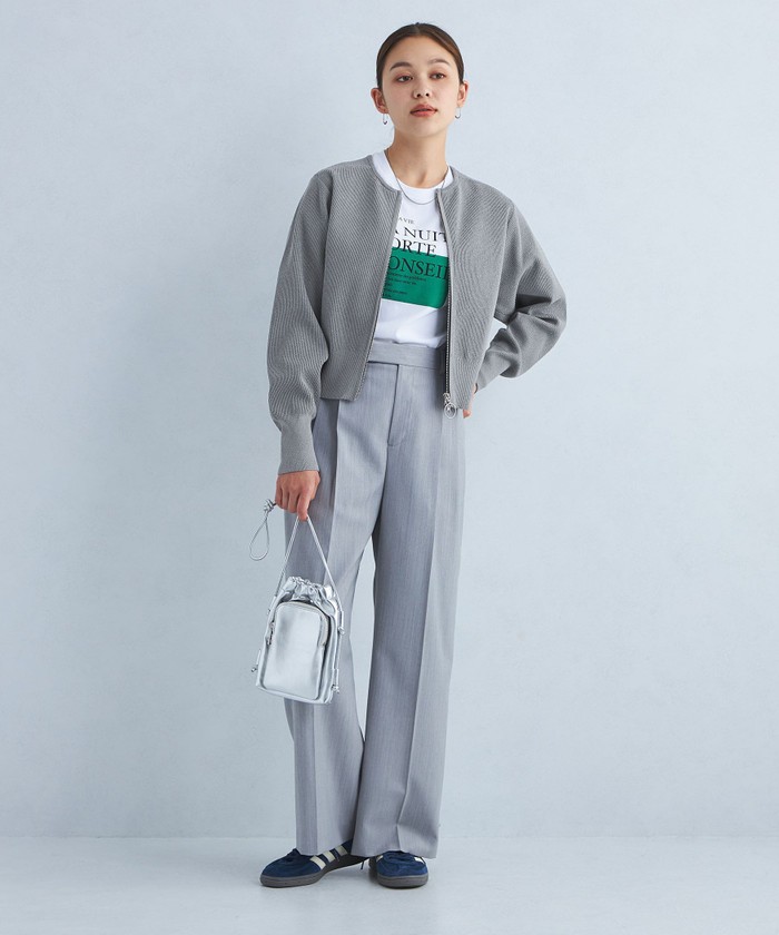 セール】フォルム クロップド ニット ブルゾン -ウォッシャブル セール】フォルム クロップド ニット ブルゾン -ウォッシャブル