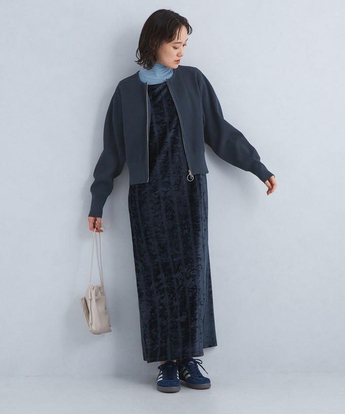 セール】フォルム クロップド ニット ブルゾン -ウォッシャブル セール】フォルム クロップド ニット ブルゾン -ウォッシャブル