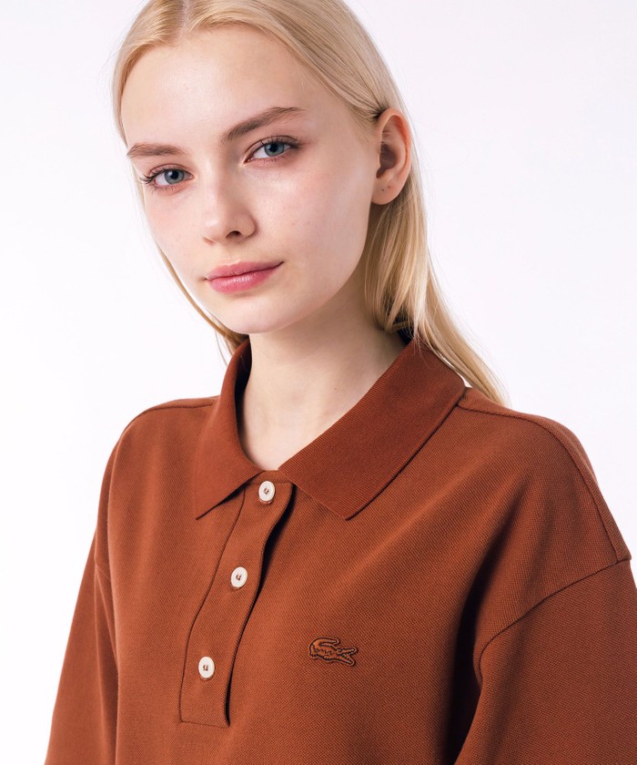 【最終値下げ】ラコステ　ルーズフィット5分袖ポロドレス ラコステ LACOSTE ルーズフィット5分袖ポロドレス（ブラウン