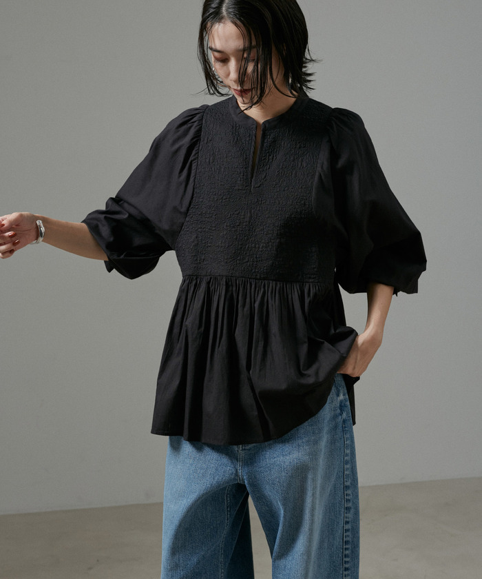 セール】【WEB限定】ヨーク刺繍チュニックブラウス/シャツ