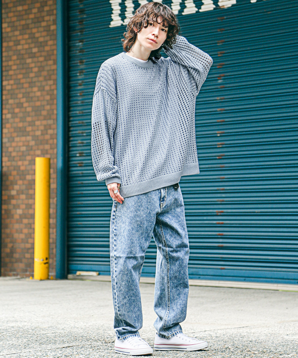 ラグスタイル LUXSTYLE 7Gメッシュ編みクルーネックニット