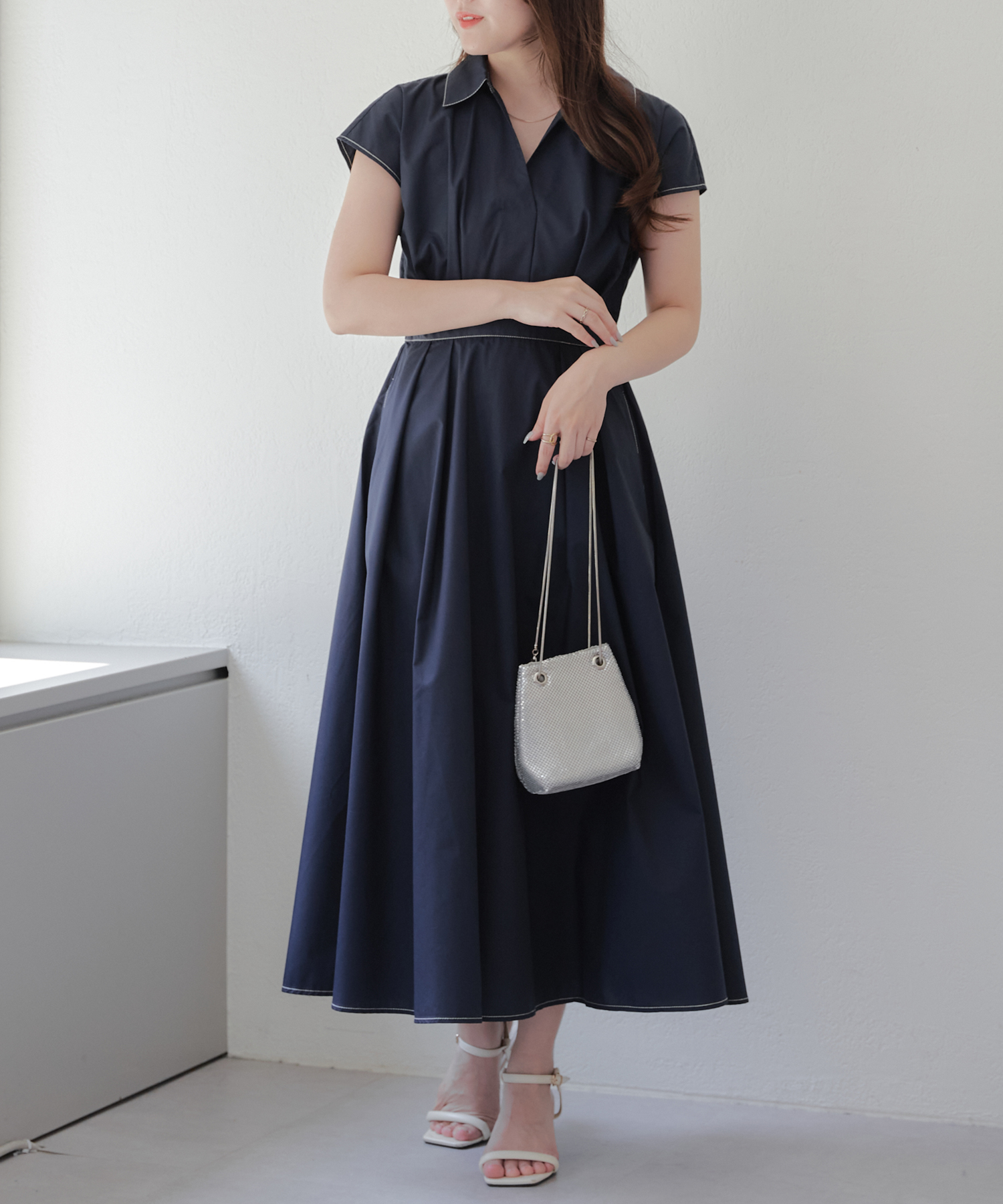 スキッパーワンピース ワンピ―ス ロングワンピース オフィス