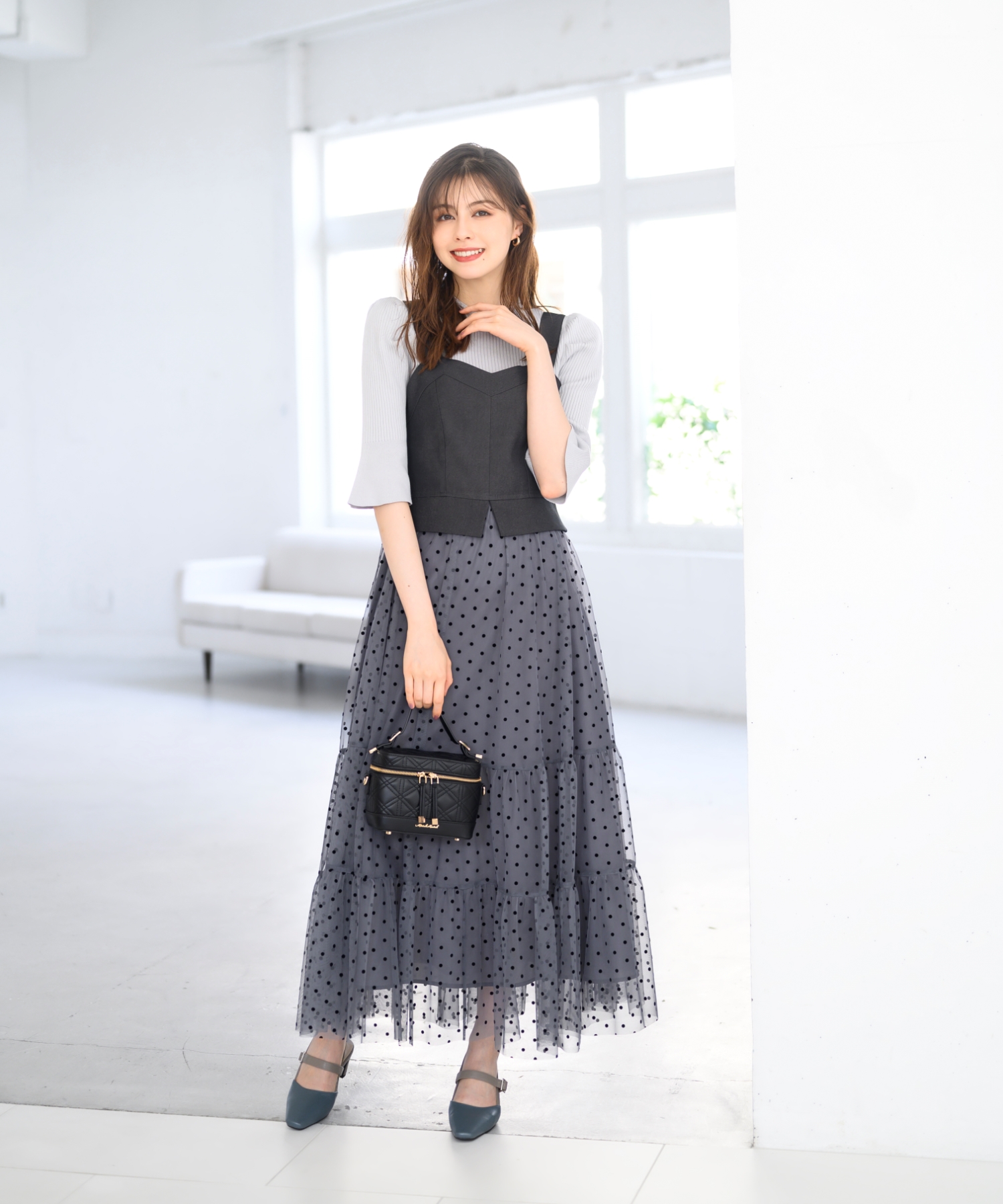 TulleドッキングKnitビスチェキャミ