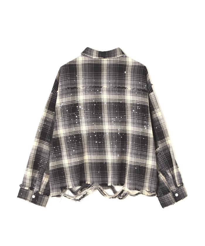 ダンケシェーン ダメージチェックシャツ DankeSchon/ダンケシェーン/PIGMENT DAMAGE FLANNEL CHECK LONG