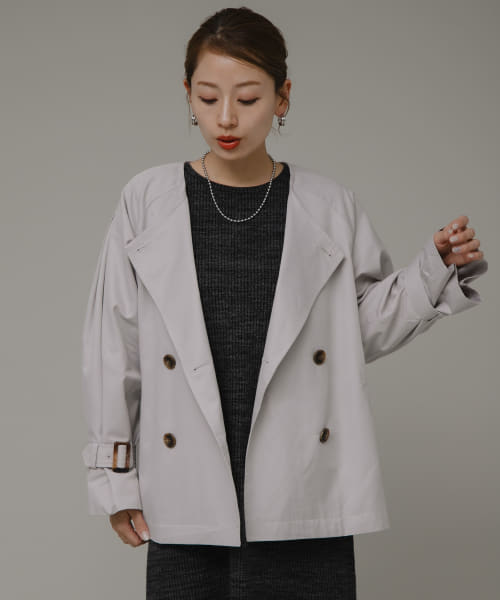 クーポン】【セール 50%OFF】撥水ノーカラーショートトレンチ