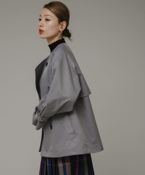 セール 50%OFF】撥水ノーカラーショートトレンチコート セール 50%OFF】撥水ノーカラーショートトレンチコート