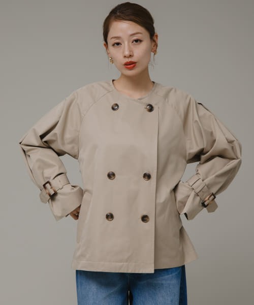 激安特価 セール 40%OFF】撥水ノーカラーショートトレンチコート ジャケット・アウター