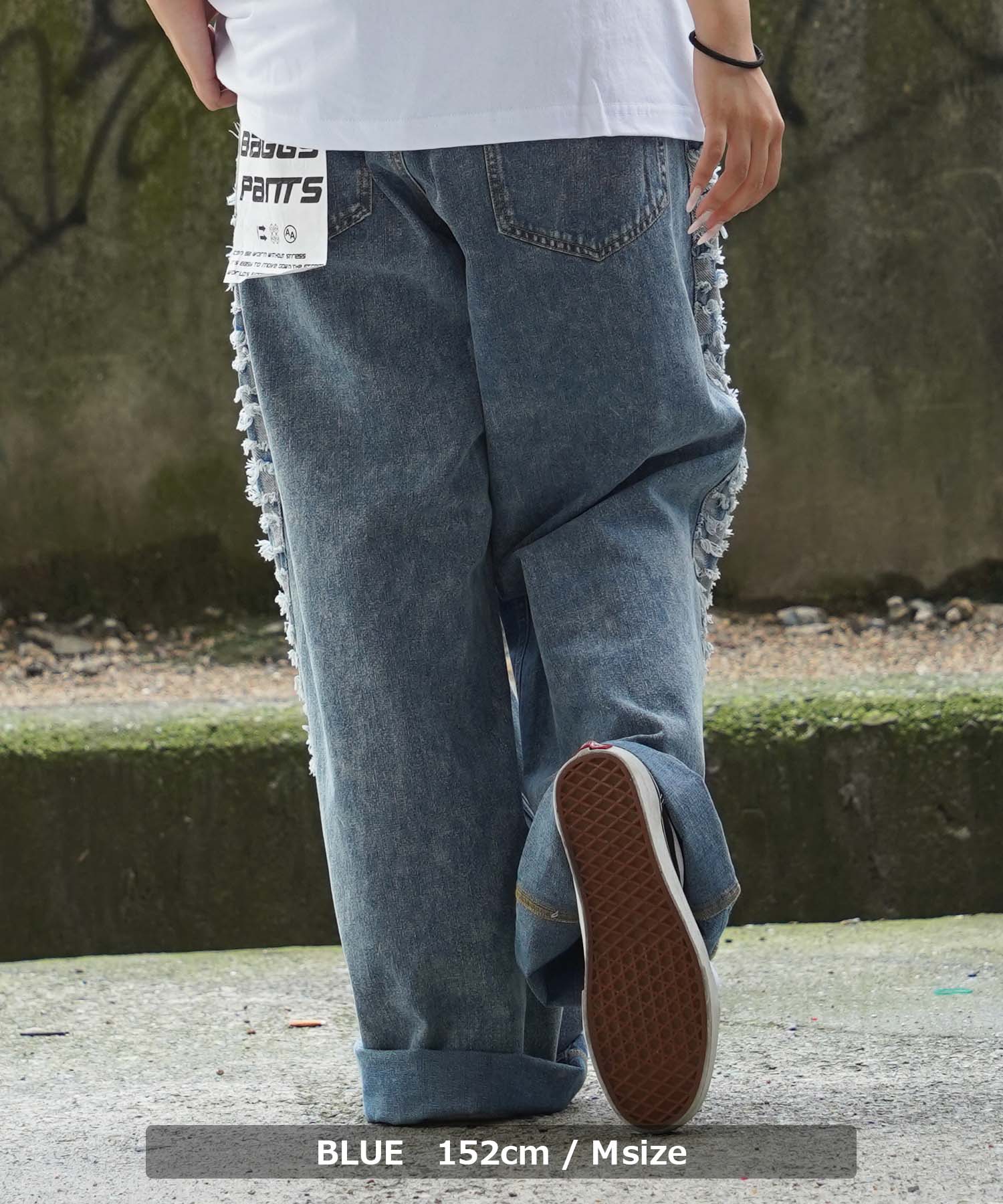 デニム ジーンズ ワイドレッグ ストリート プリント L3132 セール】ワンフォークロージング 1111clothing ワイドデニム