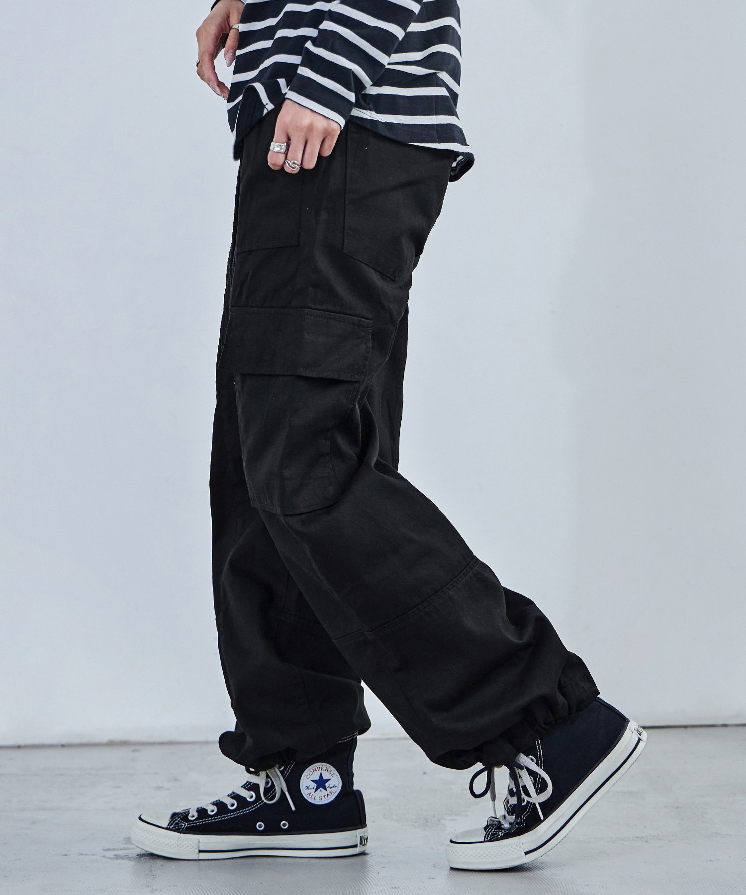 mnml カーゴパンツ イージーパンツ ドローコード ブラック M ミニマル【mnml】お洒落! カーゴポケット ドローコードII パンツ