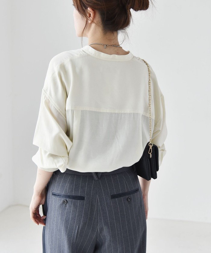 ブラウス シャツ quaranciel:「洗濯機可能」ドレッシー ワーク ロングスリーブ シャツ レディース quaranciel ブラウス シャツ quaranciel:「洗濯機可能