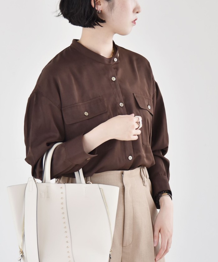 ブラウス シャツ quaranciel:「洗濯機可能」ドレッシー ワーク ロングスリーブ シャツ レディース quaranciel ブラウス シャツ quaranciel:「洗濯機可能