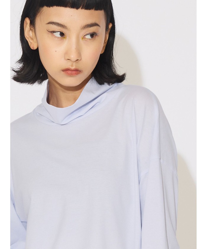 極美品♪ミディウミソリッド◆コットンハイネックボリュームスリーブブラウス　洗える 極美品♪ミディウミソリッド◇コットンハイネックボリューム