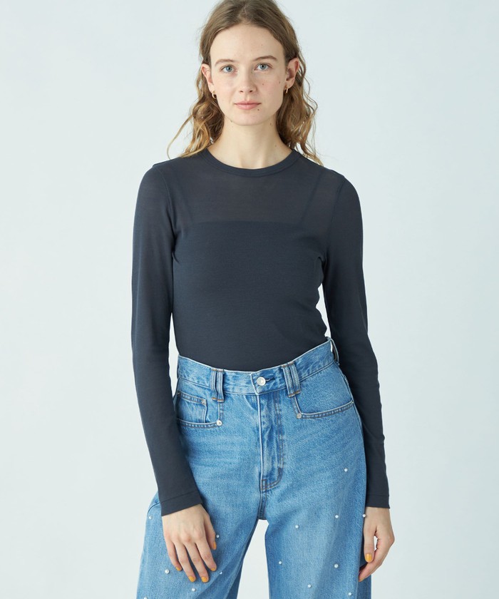 MACPHEE◆シアージャージークルーネックプルオーバー/長袖Tシャツ/S/コットン/BLU/12033103003 シアージャージー クルーネックプルオーバー(505152280