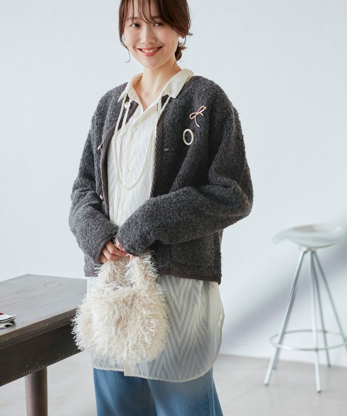 セール 28%OFF】金ボタンループ編みニットカーディガン(通常丈 セール 28%OFF】金ボタンループ編みニットカーディガン(通常丈