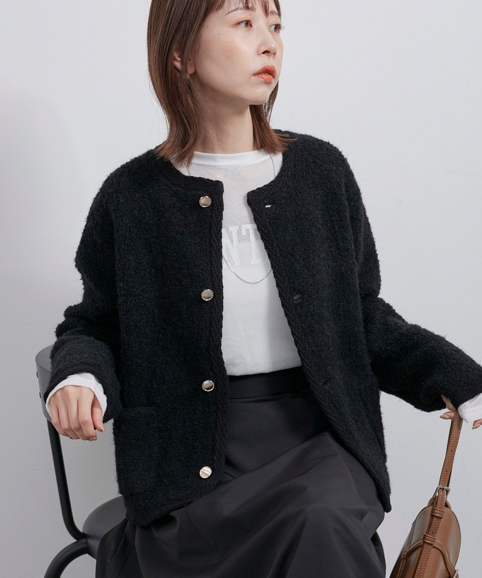 セール 28%OFF】金ボタンループ編みニットカーディガン(通常丈