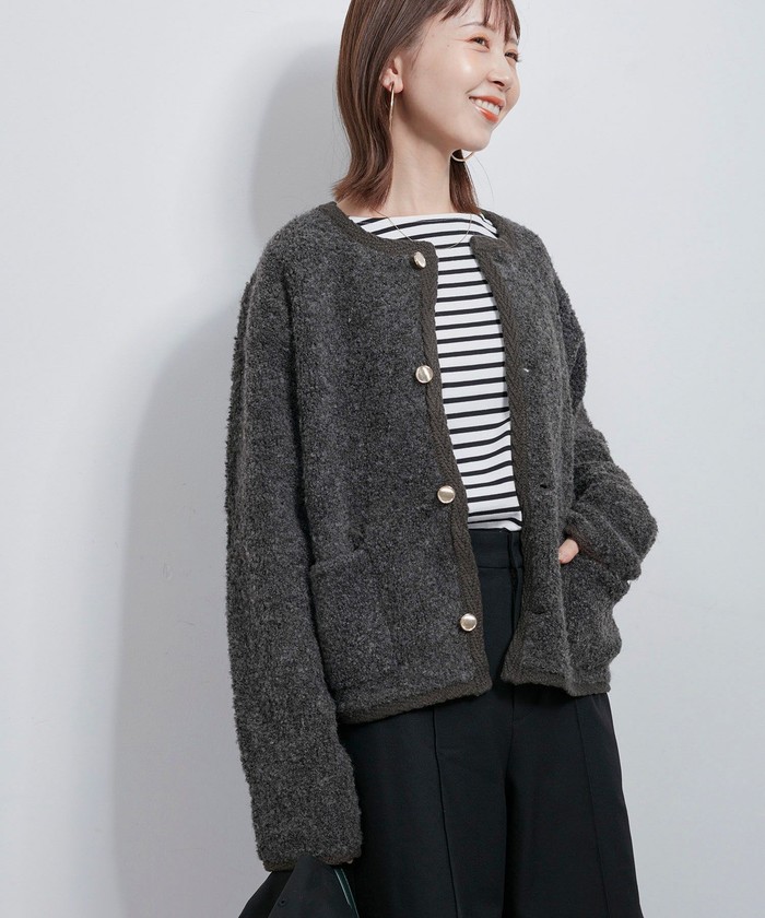 セール 28%OFF】金ボタンループ編みニットカーディガン(通常丈