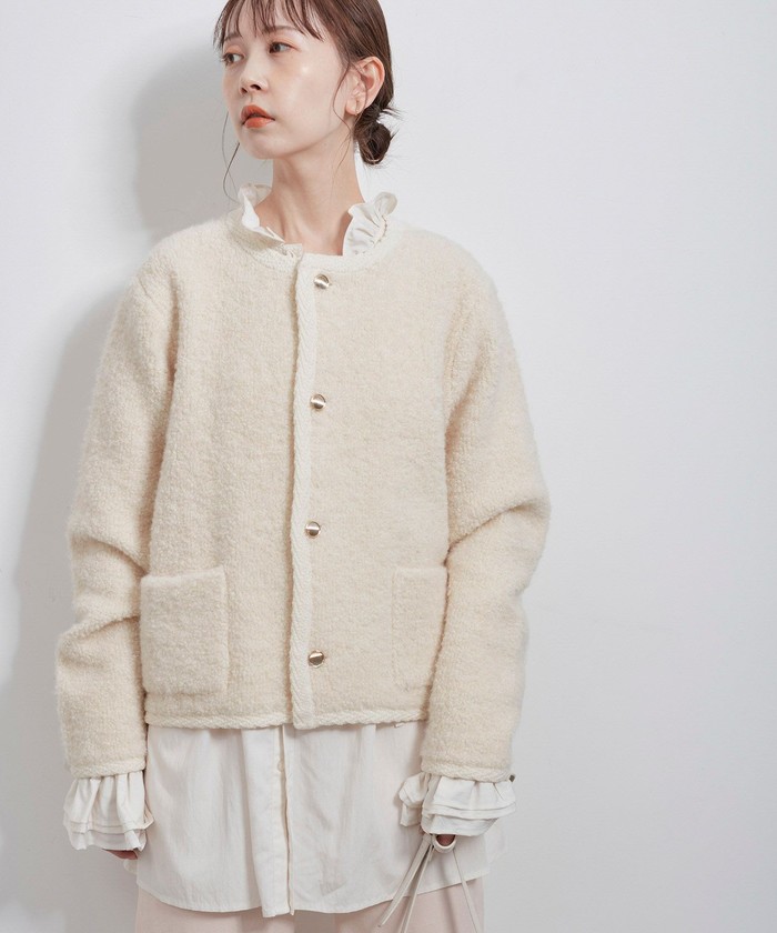 セール 28%OFF】金ボタンループ編みニットカーディガン(通常丈