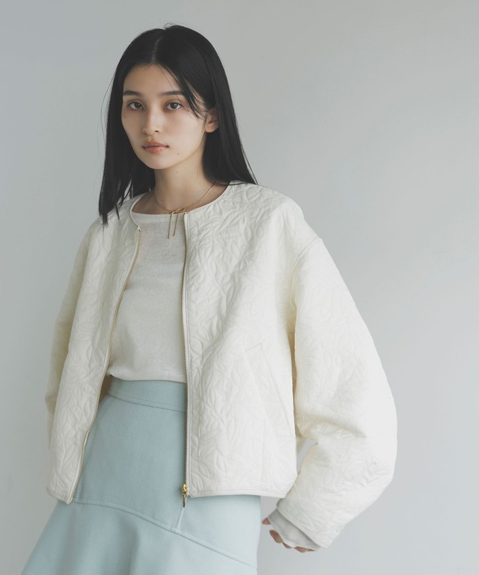 セール】【casual】合皮パイピングリーフキルトブルゾン セール】【casual】合皮パイピングリーフキルトブルゾン