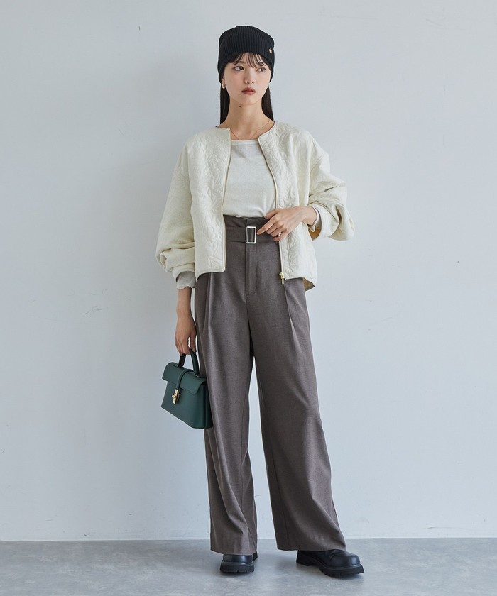 セール】【casual】合皮パイピングリーフキルトブルゾン セール】【casual】合皮パイピングリーフキルトブルゾン