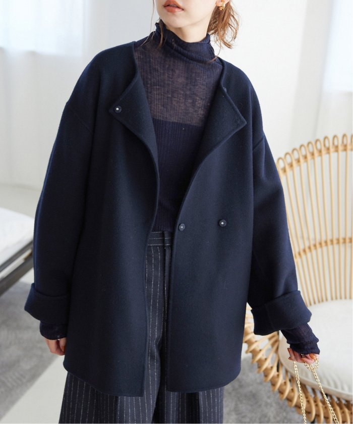 セール 30%OFF】souple woolダブルフェイスノーカラーコート セール 30%OFF】souple woolダブルフェイスノーカラーコート