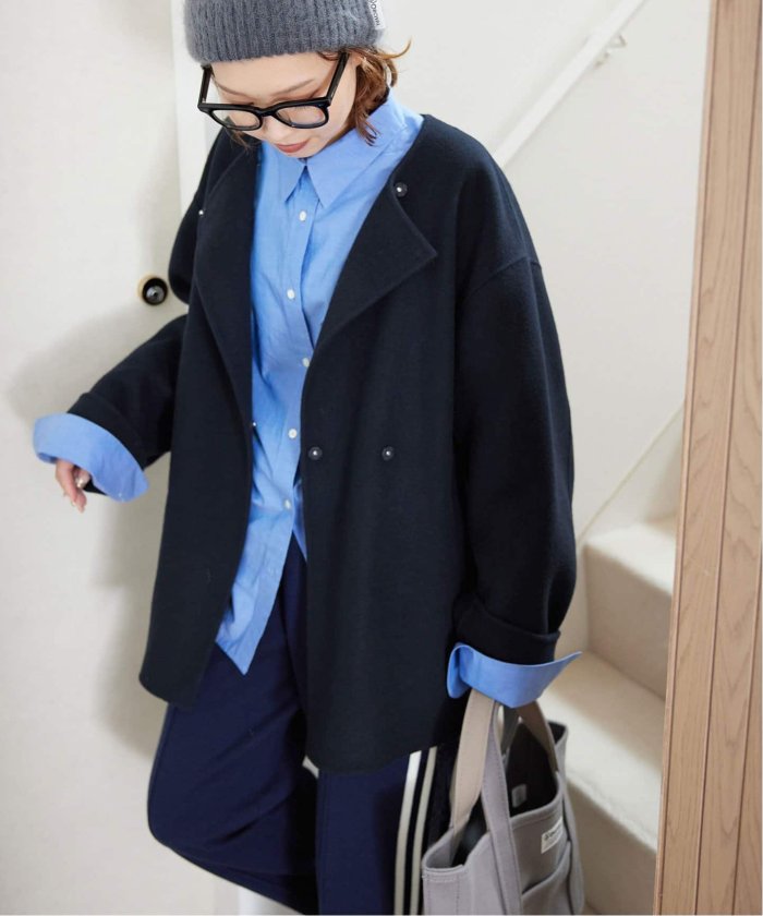 セール 30%OFF】souple woolダブルフェイスノーカラーコート セール 30%OFF】souple woolダブルフェイスノーカラーコート
