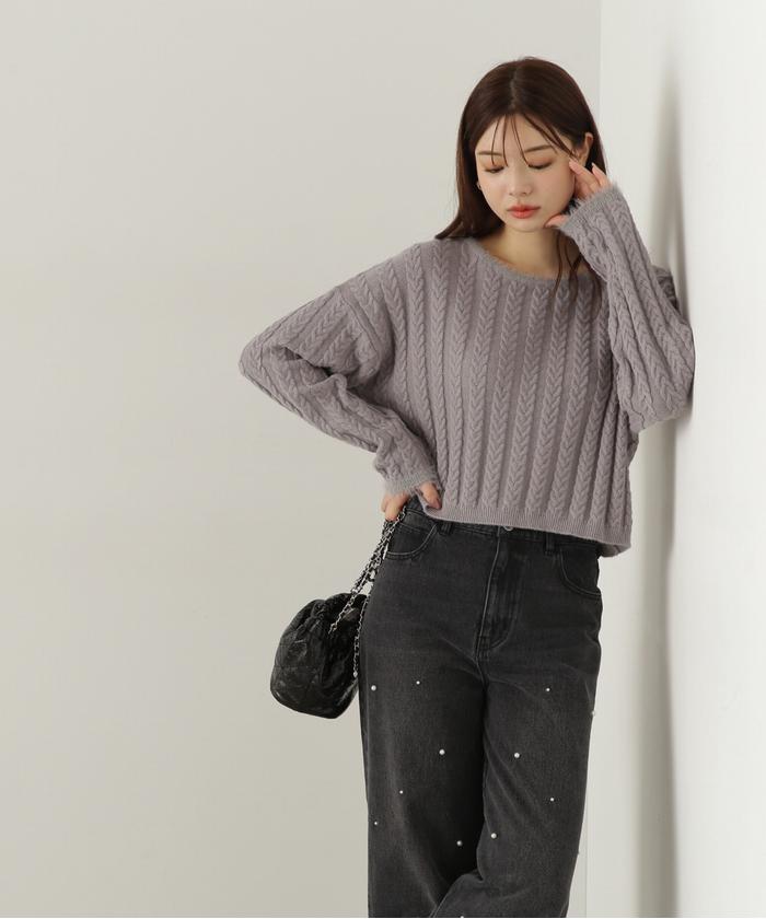 PROPORTION BODY DRESSING - 短丈ケーブルニット / グレー PROPORTION BODY DRESSING 短丈ケーブルニット 24AW : マルイ