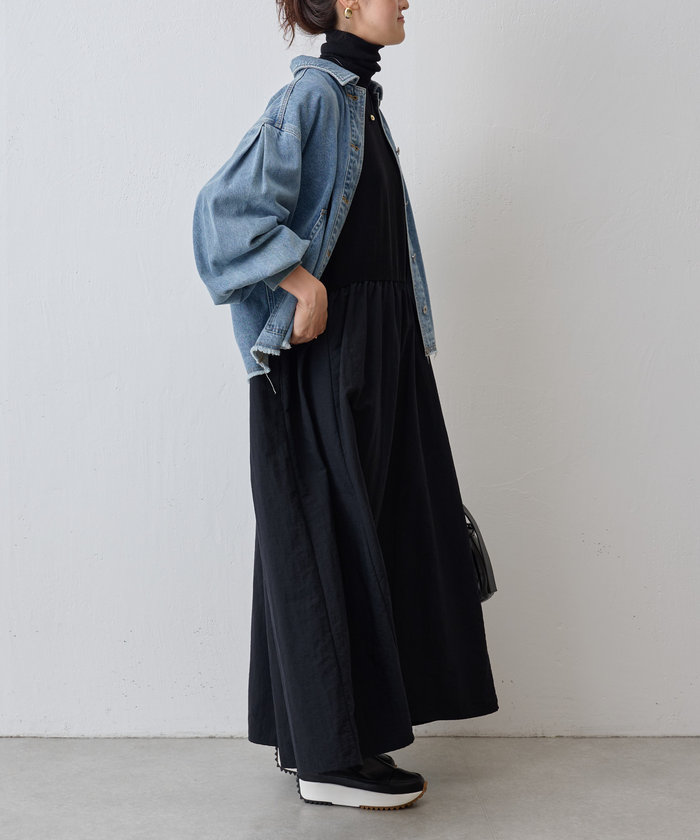 クーポン】【セール 30%OFF】ニットコンビギャザーワンピース