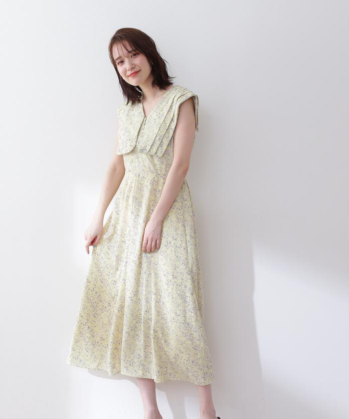 スクエアビッグカラーノースリーブワンピース《S Size Line