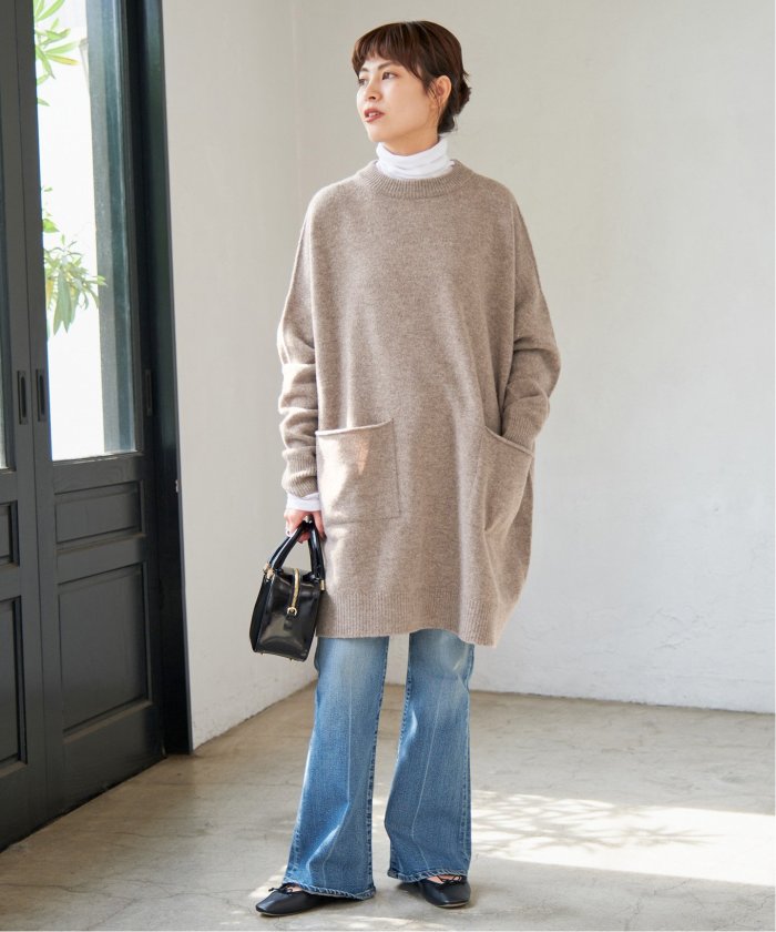 スピック&スパン 24AW クルーネックワイドチュニックプルオーバー ニット セーター 長袖 チャコールグレー 24080200559140 レディース クルーネック ワイドチュニック プルオーバー(506840077