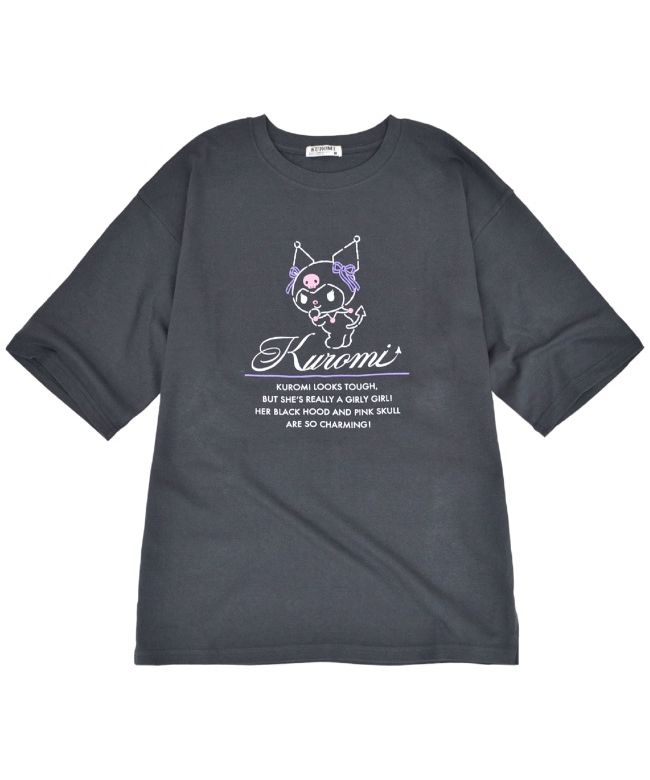 AIR SPACE × サンリオ KUROMI刺繍ロゴ クロップドTシャツ メロクロコラボ】クロミワンポイント刺繍クロップドTシャツ（T