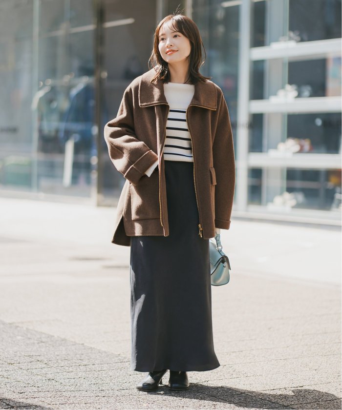 2024AW✨NOBLE キャメルミックスリバージップコートブラック38