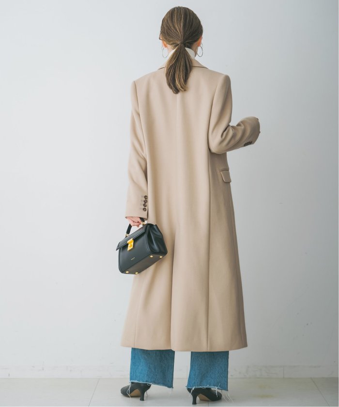 NOBLE ノーブル ノーカラーロングコート カシミヤコート チェスター