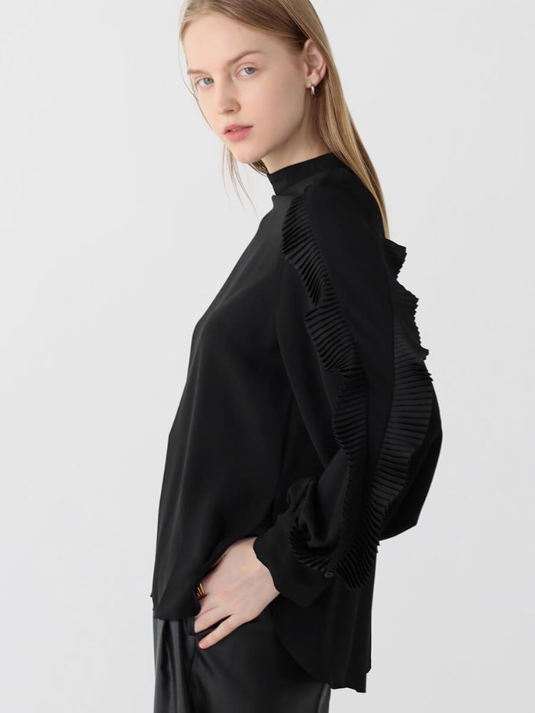 今期新品ヤマダヤAga ロングスリーブプリーツフリルブラウスプリーツカットソー セール 27%OFF】アーガ Aga ロングスリーブプリーツフリル