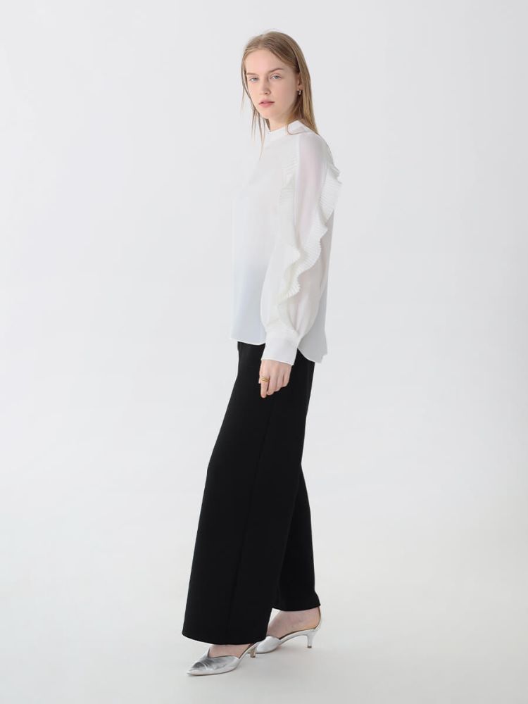 今期新品ヤマダヤAga ロングスリーブプリーツフリルブラウスプリーツカットソー セール 27%OFF】アーガ Aga ロングスリーブプリーツフリル