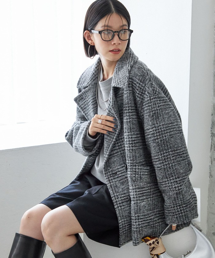 セール 30%OFF】スライバー チェック ショート Pコート