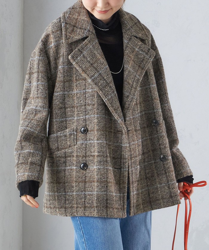 セール 30%OFF】スライバー チェック ショート Pコート