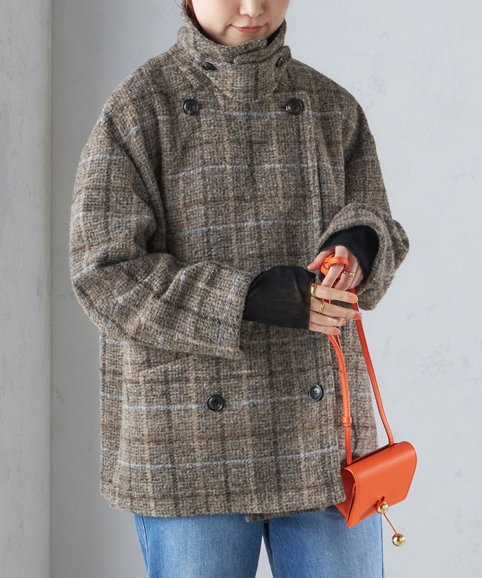 セール 30%OFF】スライバー チェック ショート Pコート セール 30%OFF】スライバー チェック ショート Pコート