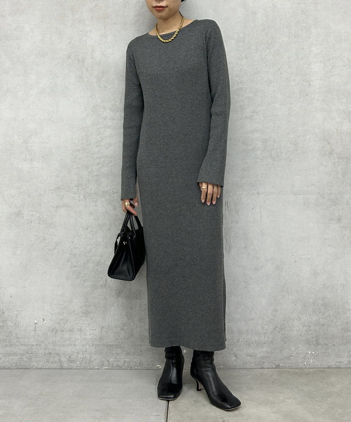 セール】【Loungedress】シンプルリブニットワンピース