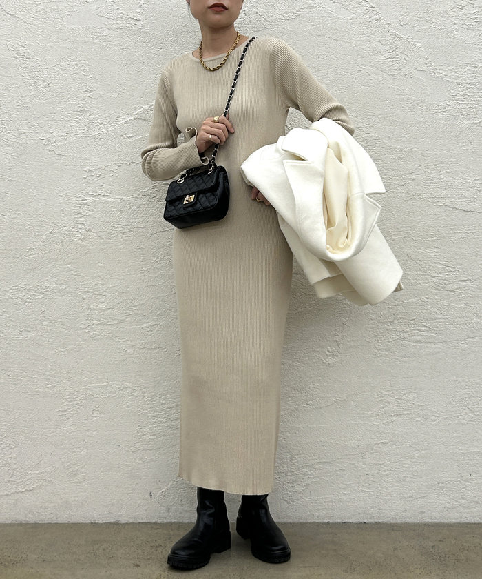 ラウンジドレス Loungedress シンプルリブニットワンピース
