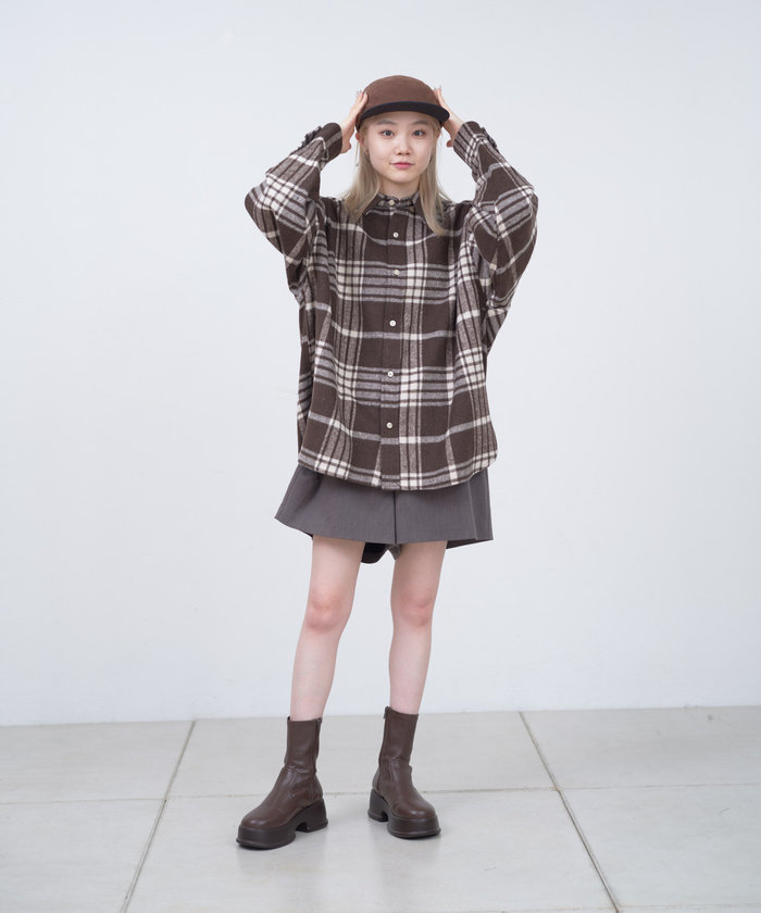 WHIMSIC】ユニセックスフランネルチェックレギュラーカラーシャツ