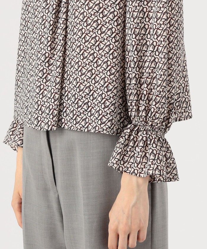 Ballsey★美品★BBカリグラフィプリント タックネックブラウス セール 30%OFF】BBカリグラフィプリント タックネックブラウス
