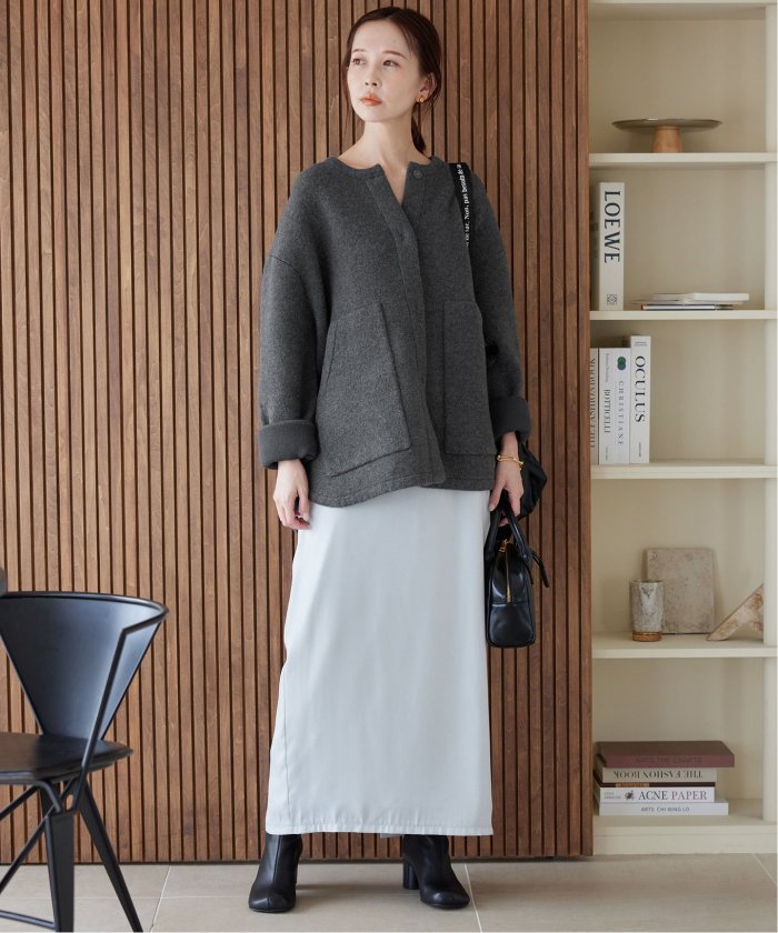 スローブイエナダブルフェイスニットブルゾングレー今季