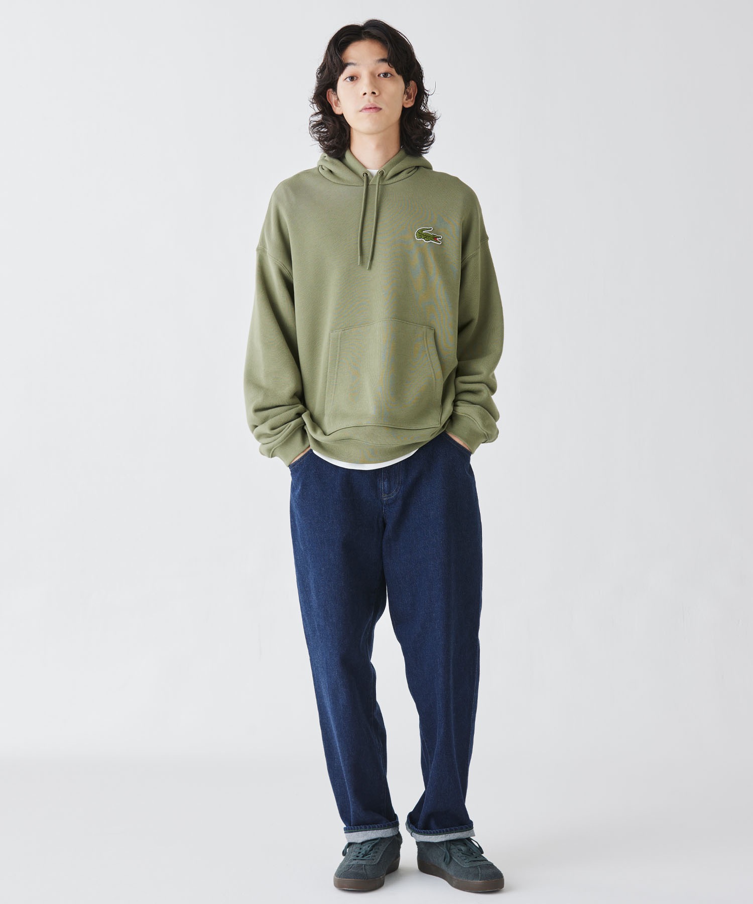 LACOSTE ベージュ クラシックフィット トレーナー US M LACOSTE｜ルーズフィットウォッシュドクルーネック 裏毛