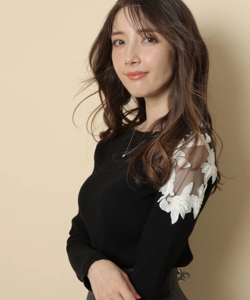 アシメ刺繍リブニット(506858040) | アプワイザー リッシェ(Apuweiser-riche) - d fashion