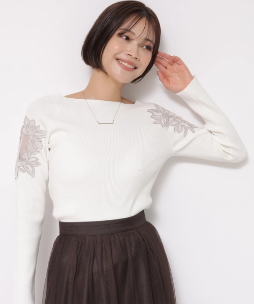 アシメ刺繍リブニット(506858040) | アプワイザー リッシェ(Apuweiser-riche) - d fashion