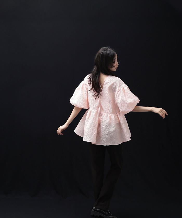 NATURAL BEAUTY BASIC バックシャンジャガードペプラムブラウス バックシャンジャガードペプラムブラウス(506653192