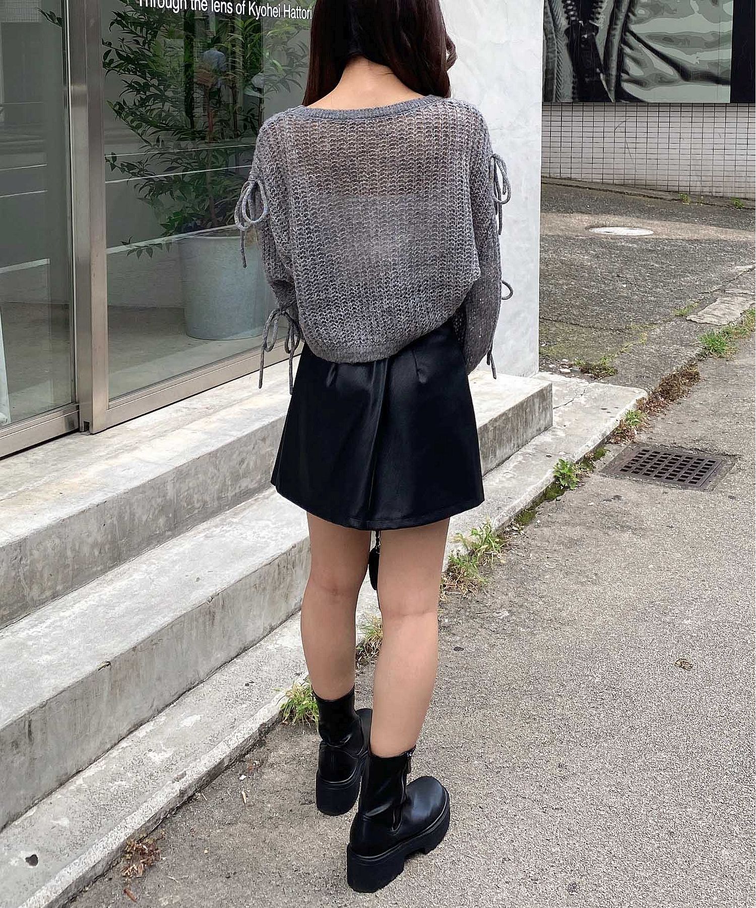 美品　ジュンヤワタナベ　レース　トップス INGNI イング 半袖 ニット トップス ストライプ クルーネック 黒