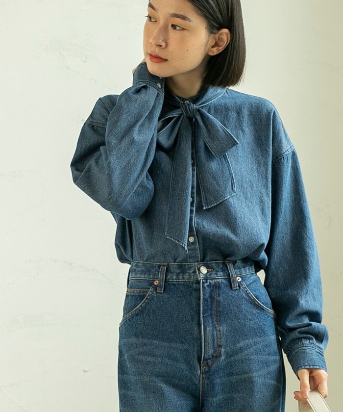 ブラウス シャツ デニムボウタイシャツ レディース セール 40%OFF】2WAYボウタイデニムシャツブラウス(506861198