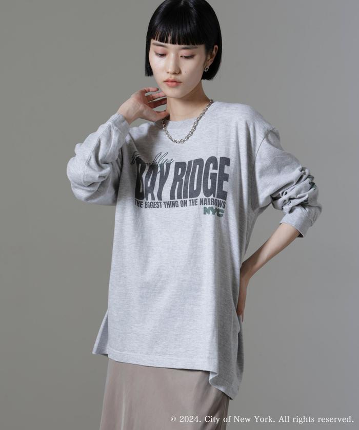 neighborhood■ロングスリーブトップ■リラックスフィット GOOD ROCK SPEED/NYC プリント ロングスリーブTシャツ アッシュ